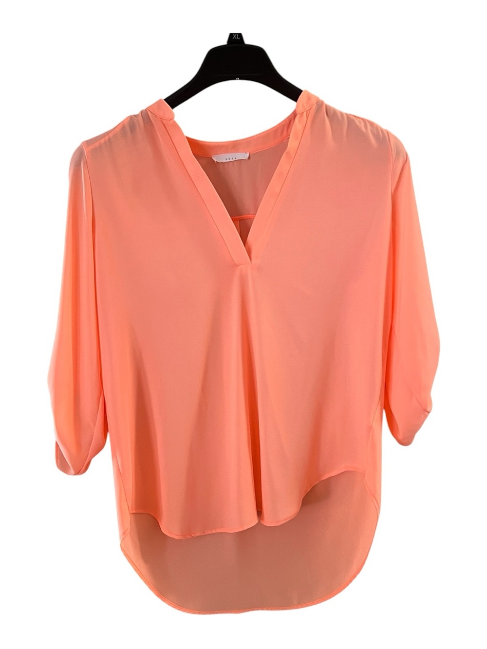 LUSH Flowy V-Neck Women's Sheer Top in Coral Peachy Pink Business Casual Size M